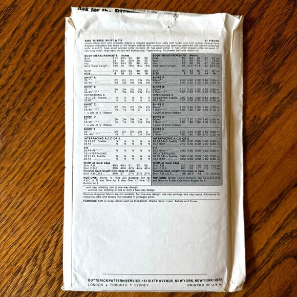 Vintage 1980s Butterick 6362 Sewing Pattern Sz XS 10 Button Up Top Set COMPLETE - Picture 2 of 2